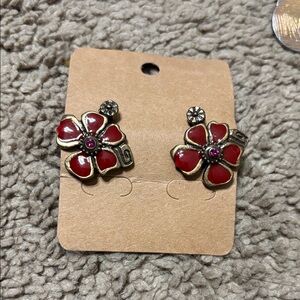 Chico's Red and Gold Floral Earrings
